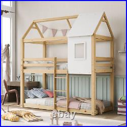 Bunk Beds Pine Wood 3FT Double Wooden Frame Kids High Sleeper House Canopy Kids