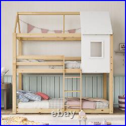 Bunk Beds Pine Wood 3FT Double Wooden Frame Kids High Sleeper House Canopy Kids
