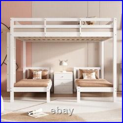 Bunk Beds Triple Bed Pine Wood Bed Frame High Sleeper with Nightstand for Kids MA