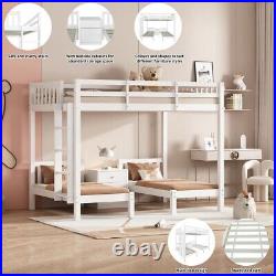 Bunk Beds Triple Bed Pine Wood Bed Frame High Sleeper with Nightstand for Kids MA