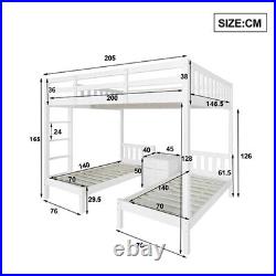 Bunk Beds Triple Bed Pine Wood Bed Frame High Sleeper with Nightstand for Kids MA