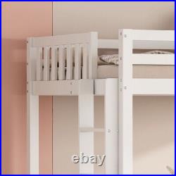 Bunk Beds Triple Bed Pine Wood Bed Frame High Sleeper with Nightstand for Kids MA