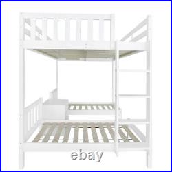 Bunk Beds Triple Bed Pine Wood Bed Frame High Sleeper with Nightstand for Kids MA