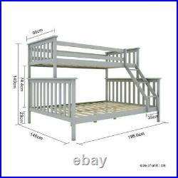 Bunk Beds Triple Sleeper Wooden Double Bed Frame Grey Kids Bedstead with Stairs UK
