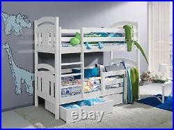 Bunk Beds White bed Frame sleeper Detachable with drawers 3ft single