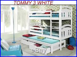 Bunk Beds Wooden triple Children's Mattresses Storage White Pine external 198cm