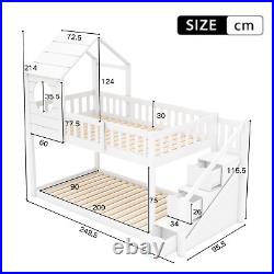 Bunk Beds for Kids 3ft Wood House Bed Wooden Cabin Bed Frame with Storage Ladder