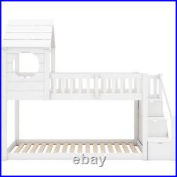 Bunk Beds for Kids 3ft Wood House Bed Wooden Cabin Bed Frame with Storage Ladder