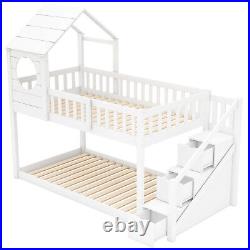 Bunk Beds for Kids 3ft Wood House Bed Wooden Cabin Bed Frame with Storage Ladder