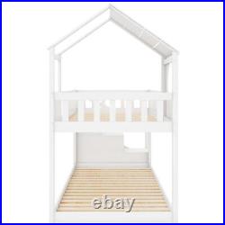 Bunk Beds for Kids 3ft Wood House Bed Wooden Cabin Bed Frame with Storage Ladder