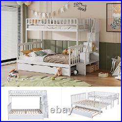 Bunk Beds with Trundle 3ft Single 4ft6 Double Wooden Bed Frame For Kids Children