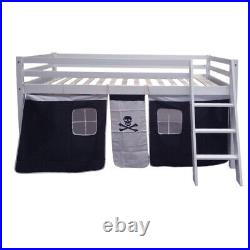 Cabin Bed Mid Sleeper Kids Child Wooden Bunk Bed with Pirate Design Curtain Tent