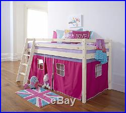Cabin Bed Mid Sleeper Wooden Pine Bunk Bed in Pink 58WW