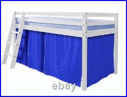 Cabin Bed Midsleeper Kids Bunk Bed Pine with Tent in Choice of Colours