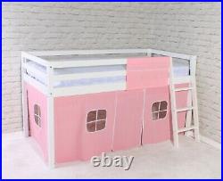Cabin Bed mid Sleeper White Wooden Solid Pine with Ladder Bunk Girls 3ft Single