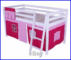 Cabin Loft Bed Mid Sleeper Ladder Bunk Pink Girls New 3ft Single Wooden Pine