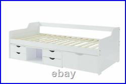 Cabin Wooden Day Bed in White Kids Bed Childrens Bunk with Drawers 3FT Single