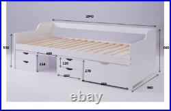 Cabin Wooden Day Bed in White Kids Bed Childrens Bunk with Drawers 3FT Single