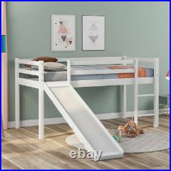 Light Grey Home Detail Childrens Wooden Mid-Sleeper Bunk Bed Kids Cabin Bed Frame with Ladder