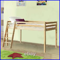 Children Cabin Bed Mid Sleeper Loft Bed Single Bunk Bed Kids Wooden Frame 3FT