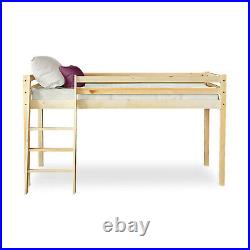 Children Cabin Bed Mid Sleeper Loft Bed Single Bunk Bed Kids Wooden Frame 3FT
