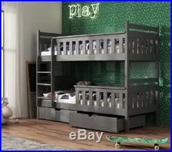 Children Wooden Pine Bunk Bed TEZO with Storage Drawers in Graphite Mattresses