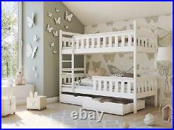 Children Wooden Pine Bunk Bed TEZO with Storage Drawers in White 190/90