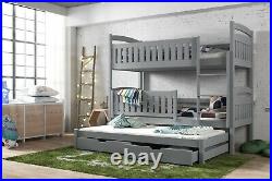 Children Wooden Pine Bunk Bed Trundle Bed BLANKA Storage Drawers Grey
