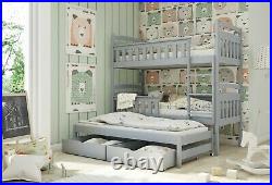 Children Wooden Pine Bunk Bed Trundle Bed HARRIET Storage Drawers Grey