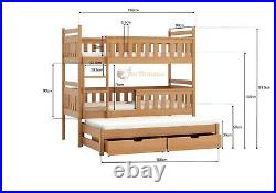 Children Wooden Pine Bunk Bed Trundle Bed HARRIET Storage Drawers Grey