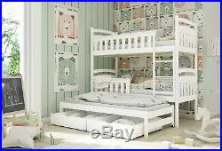 Children Wooden Pine Bunk Bed Trundle Bed HARRIET Storage Drawers in White