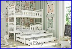 Children Wooden Pine Bunk Bed Trundle Bed HARRIET Storage Drawers in White