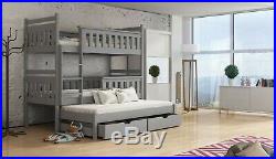 Children Wooden Pine Bunk Bed Trundle Bed KORS Storage Drawers Grey