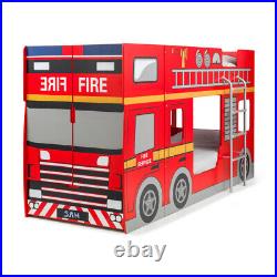 Children's Bed, Fire Engine Red Wooden Bunk Bed in 3FT with 4 Mattress Options