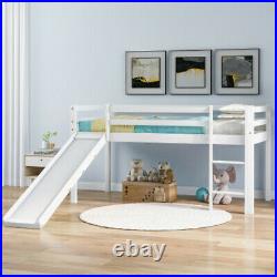 Children's Cabin Bed Frame with Slide & Ladder, Wooden White Bunk Bed for Kids