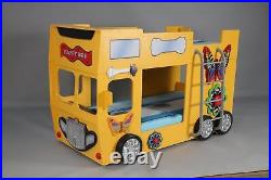 Children's Room Bunk Bed Mattress Included Cartoon Happy Bus Yellow Premium New