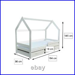 Children's bed with mattress bunk 160x80 single bed, kids bed house white drawer