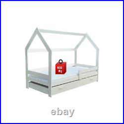 Children's bed with mattress bunk 160x80 single bed, kids bed house white drawer