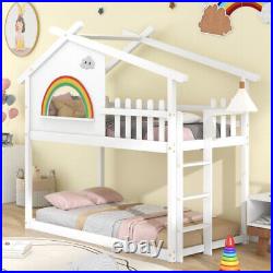 Childrens Bunk Bed 3ft Single Sleeper Wooden With Ladder for Kids Teenager White