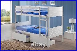 Childrens Kids White Bunk Bed with Underbed Drawers and Mattress Option