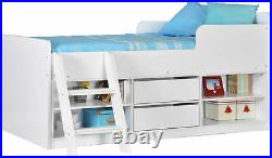 Childrens Mid Sleeper, Cabin, Bunk Bed with Storage & Drawers Oak Grey White