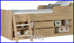 Childrens Mid Sleeper, Cabin, Bunk Bed with Storage & Drawers Oak Grey White
