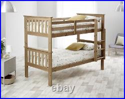 Clover Solid Wood Pine Bunk Bed 3ft Single Bedroom 2x Mattress