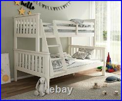 Clover Triple Sleeper 4FT White Solid Wood Pine Bunk Bed With Mattresses Bedroom