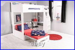 Cosmic High Sleeper White Wooden Futon Bunk Bed With Shelves & Desk Included