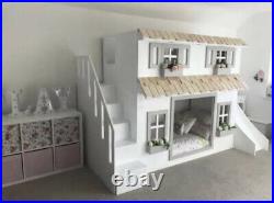Custom Made Country Cottage Dolls House Playhouse Bunk Bed With Stairs And Slide