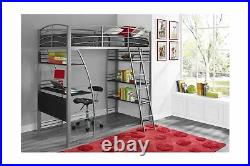 DHP Studio Loft Bunk Bed Over Desk Twin Size Bookcase Metal Frame Gray New