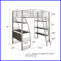 DHP Studio Loft Bunk Bed Over Desk Twin Size Bookcase Metal Frame Gray New