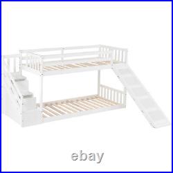 Double 3FT Single Wooden Bunk Beds Cabin Bed Kids Sleeper with Slide & Ladder QF