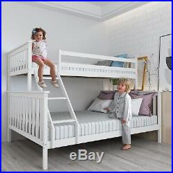 Double Bed Bunk Bed Triple 3 Pine Wood Kids White Children Bed Frame With Stairs
